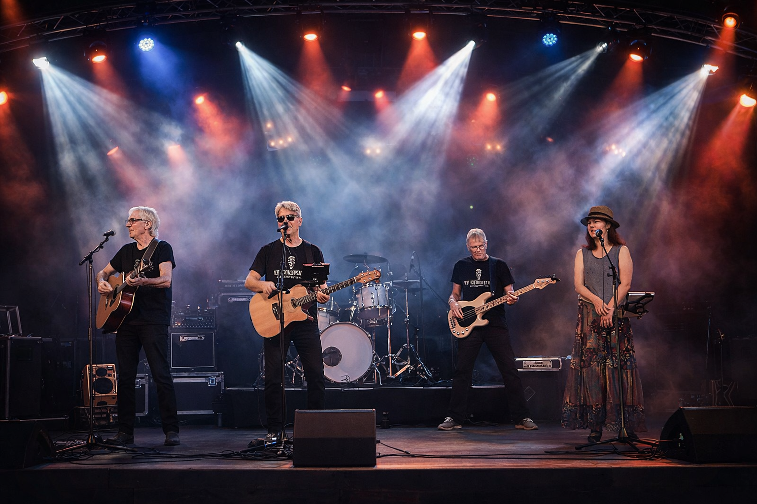 Live optreden met bandleden op het podium